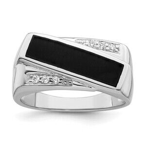 925 Sterling Silver Genuine Fine Jewelry Rhodium-plated CZ & Onyx Ring